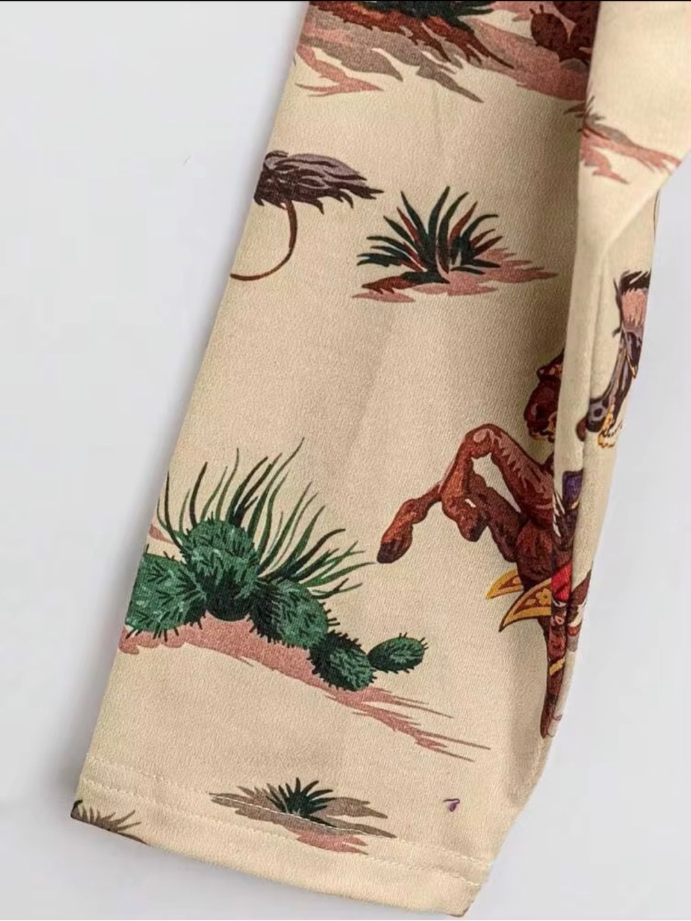 Cowboy Print Long Sleeve Tee - Beige - Picture 3 of 8